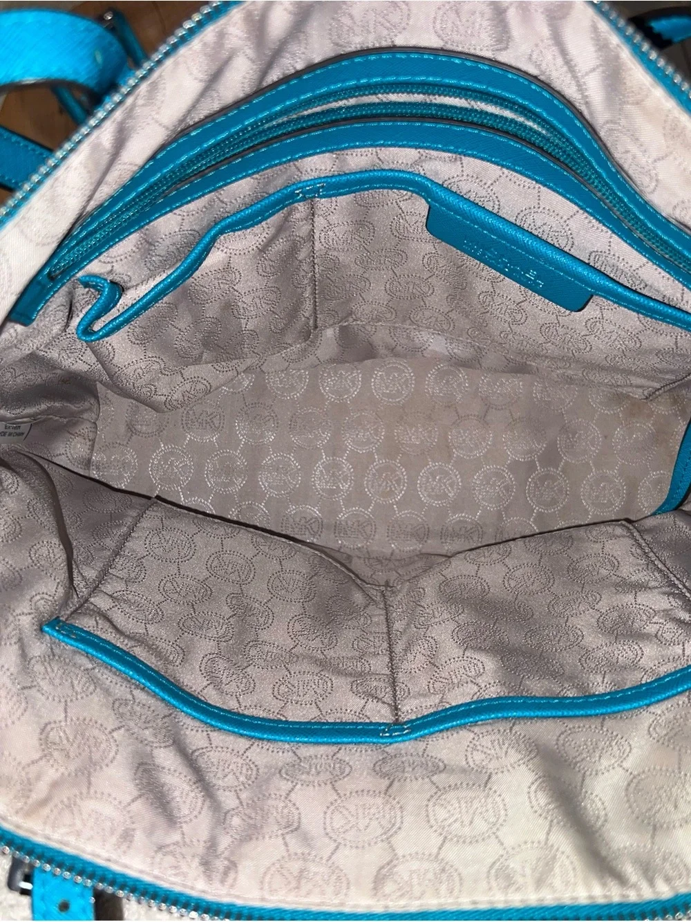Michael Kors Teal Saffiano Tote with MK Charm